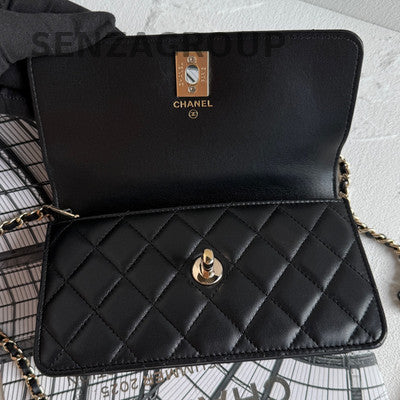 Chanel 24S Pearl Handle WOC Black Gold Chain Crossbody Bag Classic