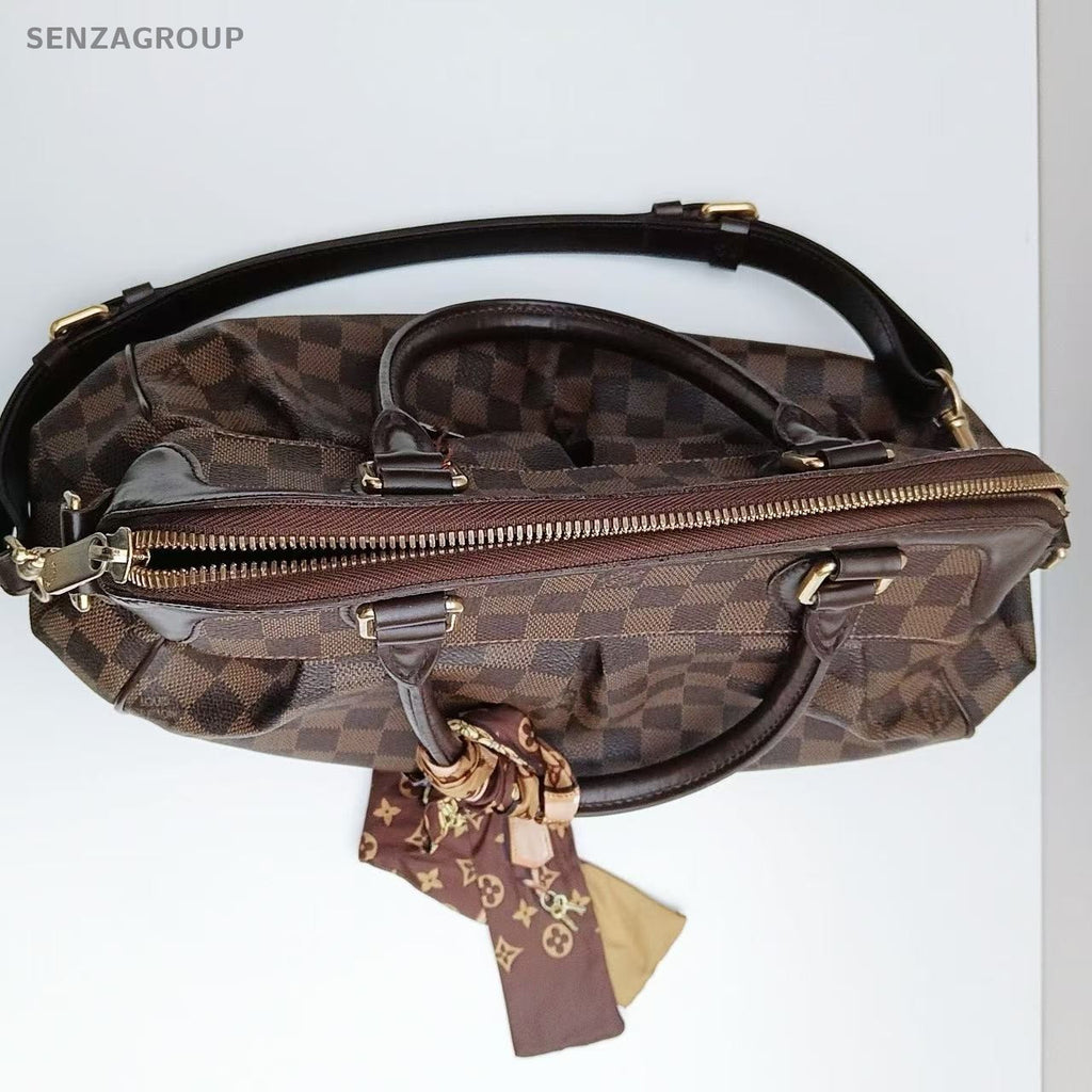 Louis Vuitton Trevi Damier Ebene Top Handle Shoulder Tote Brown Women Classic