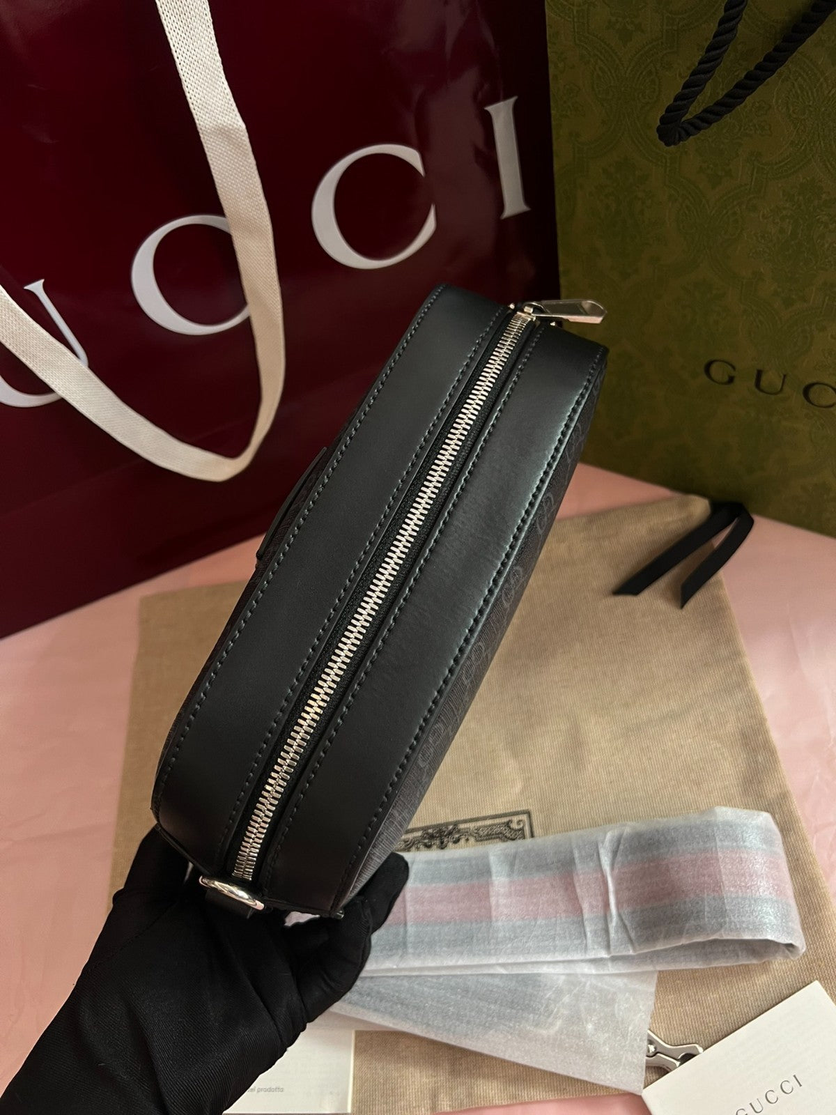 GUCCI Camera bag Black Monogram Tiger Head Canvas Crossbody bag Brand NEW
