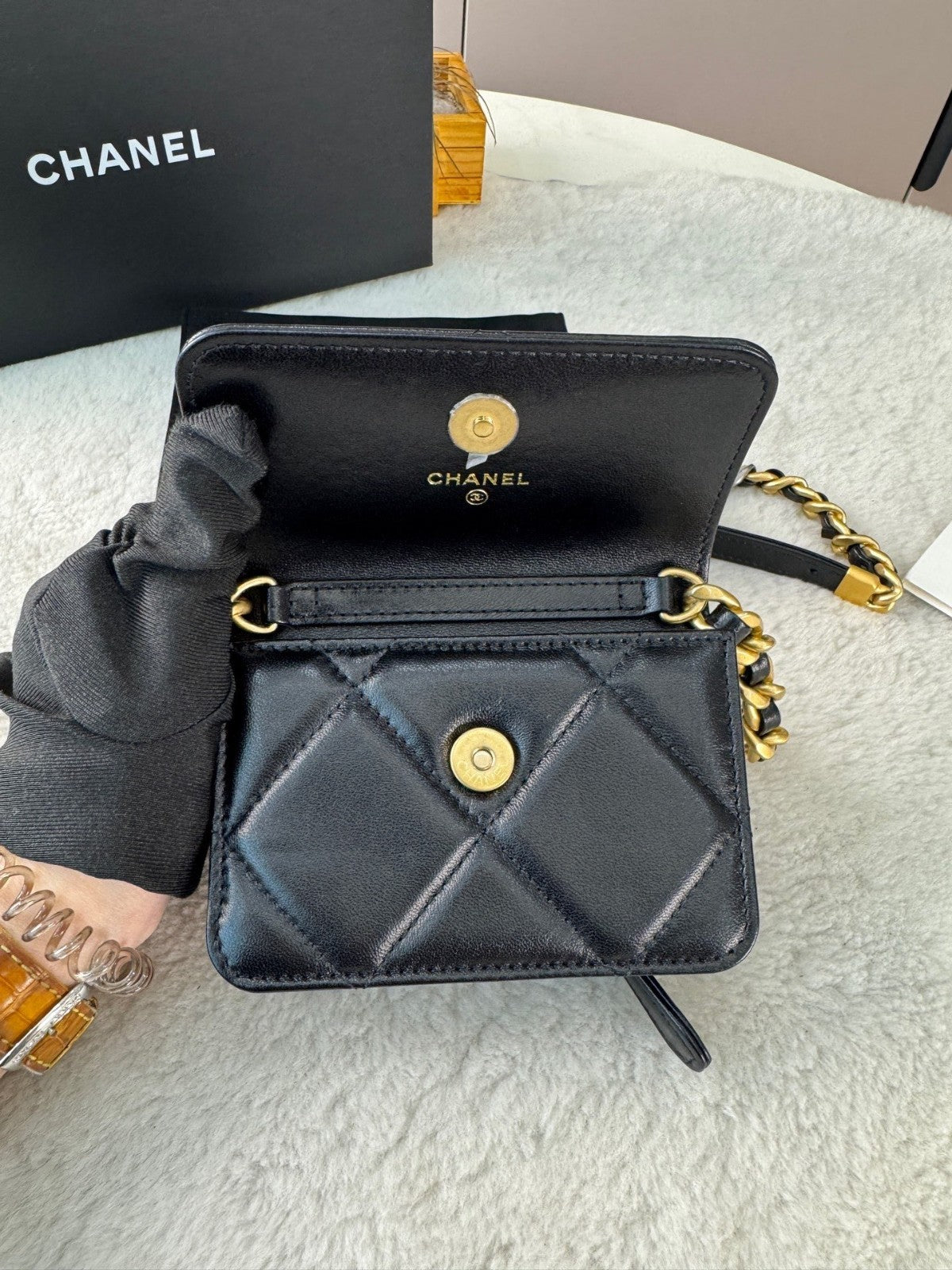CHANEL CC Woc mini Chain Shoulder bag Black Gold Women Chip Version