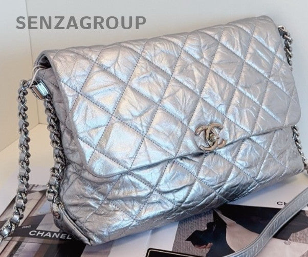 Chanel Classic Flap Chain 2Way Shoulder Bag Crossbody Silver Women Diamond