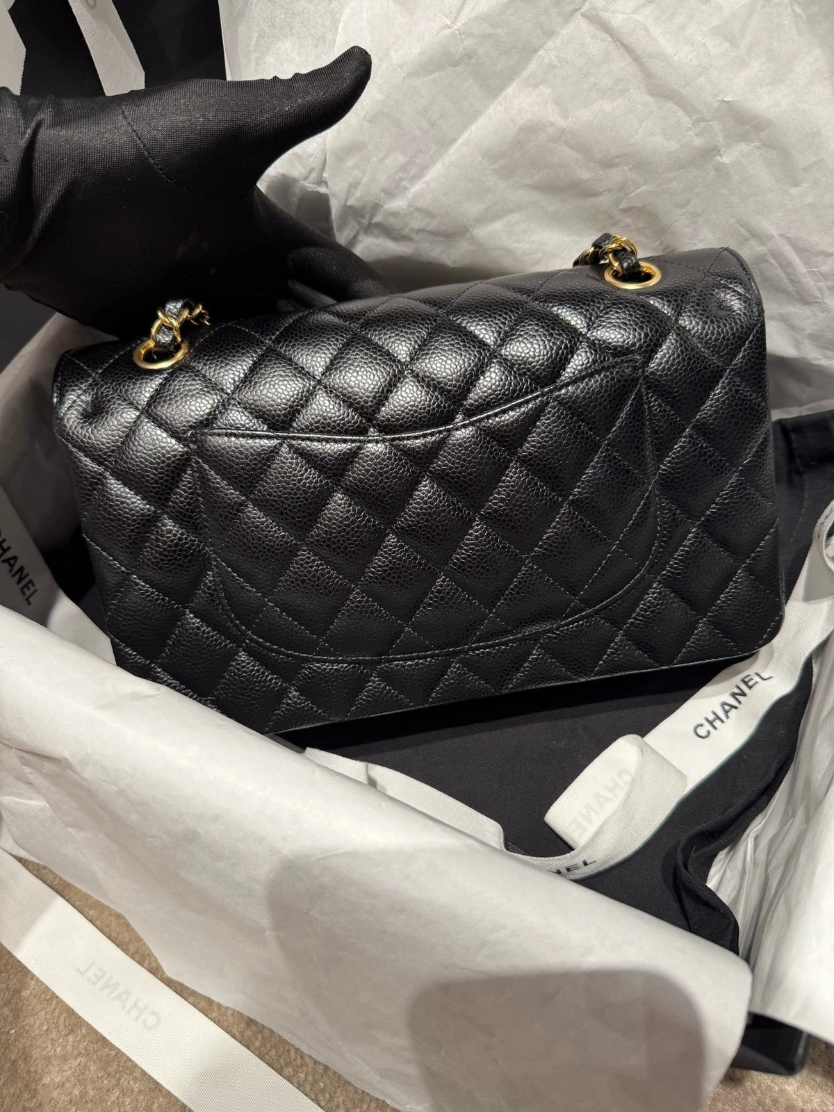 New Chanel Lamskin Black Gold Medium Shoulder Bag For Women