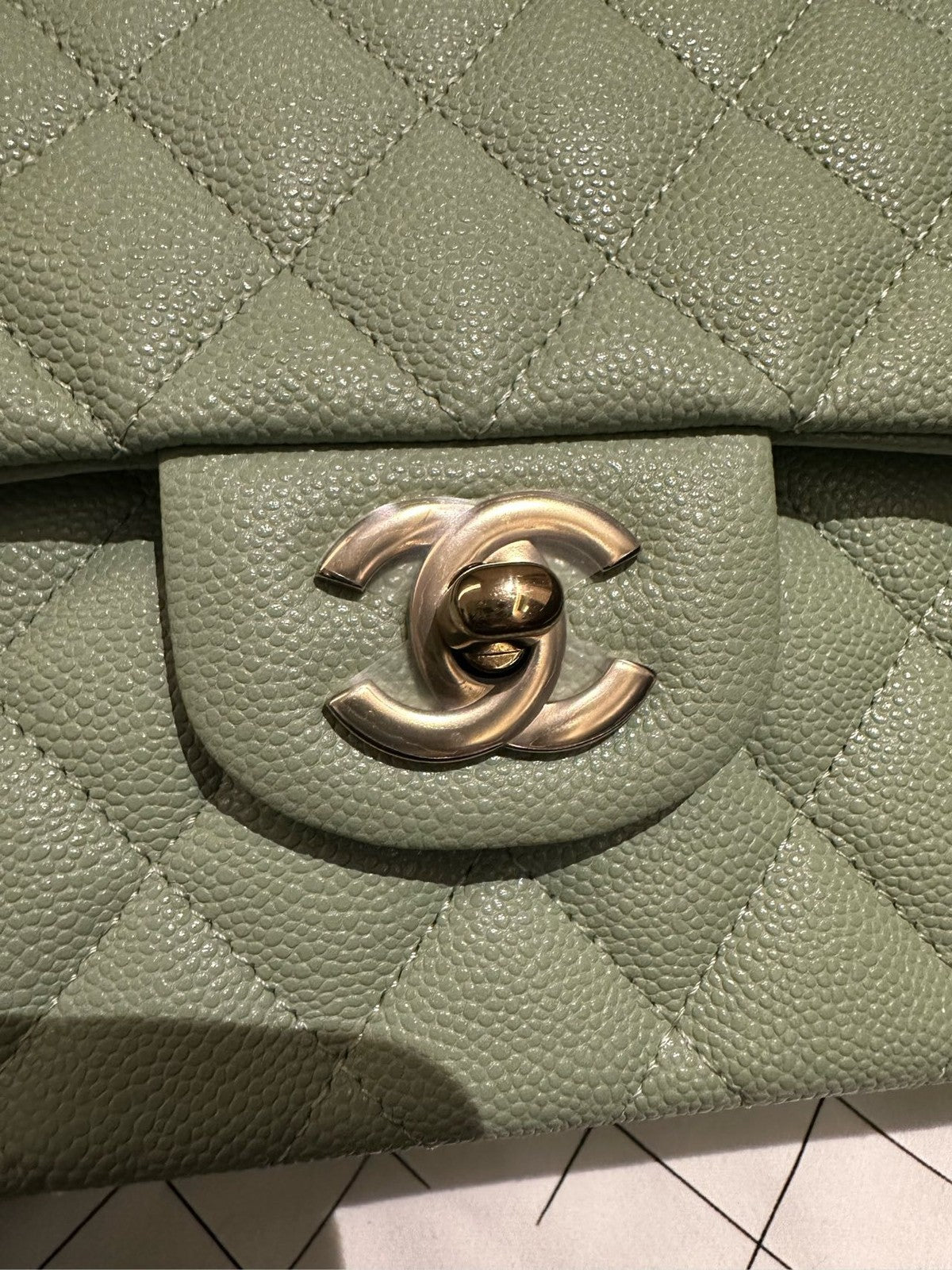 Chanel Classic Flap Small Green Quilted Gold Chain Shoulder Bag