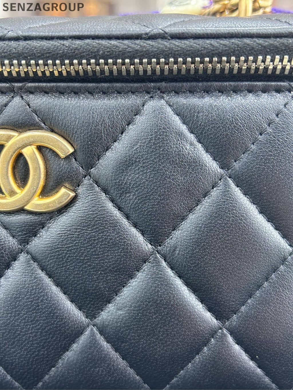 Chanel Classic Black Gold Quilted Square Flap Bag Chain Shoulder Crossbody