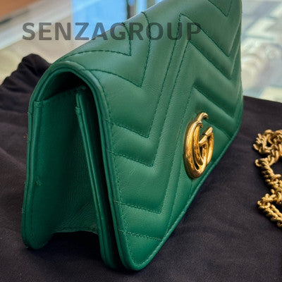 Gucci Marmont Green Gold Buckle WOC Chain Shoulder Crossbody Bag