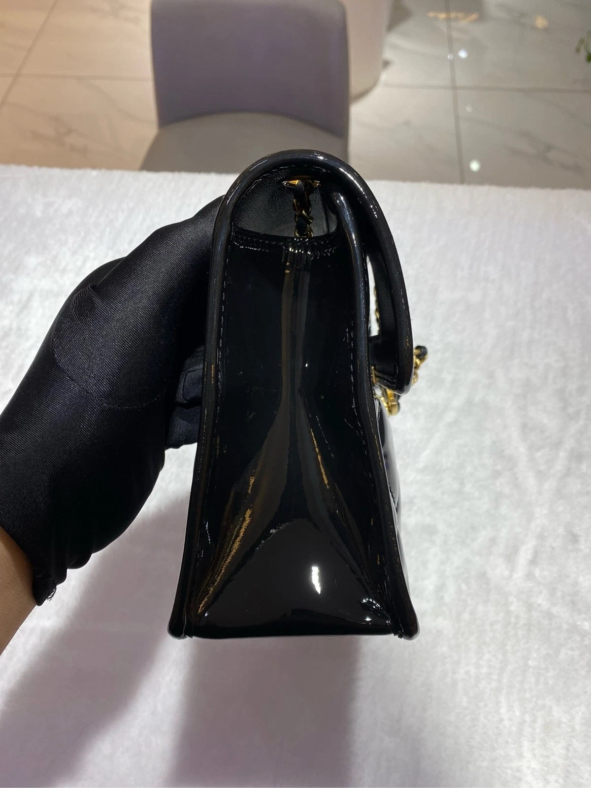 Chanel Patent Leather Square Handbag Shoulder Crossbody Bag Women