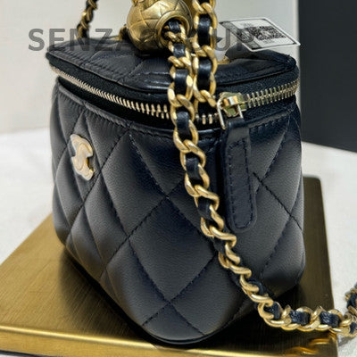 Chanel Black Gold Classic Square Ball Chain Crossbody Bag