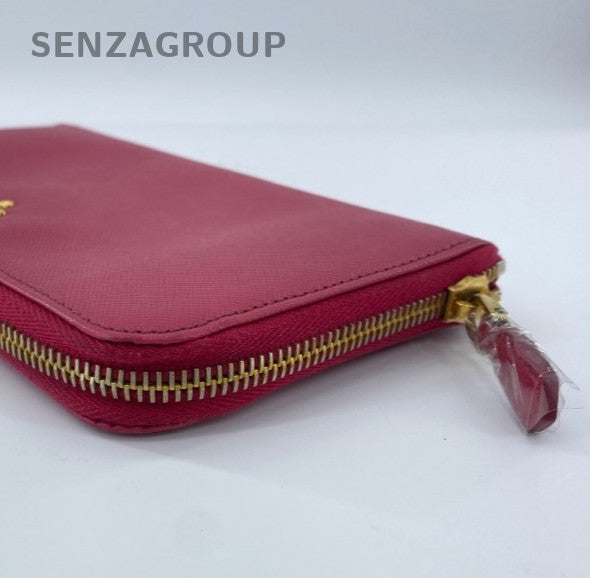 Prada Zipping Long Wallet Pink Gold Women Classic Designer