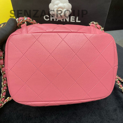 Chanel Quilted Pink Drawstring Chain Backpack Gold Hardware Women's Fashion