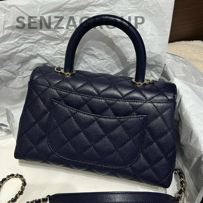 Chanel Navy Blue Calfskin Small Coco Handle Bag Gold Chain Shoulder Crossbody