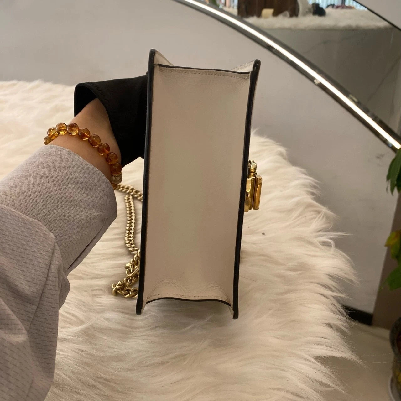 Gucci Sylvie Small Chain Shoulder Bag - White Gold Classic Women's