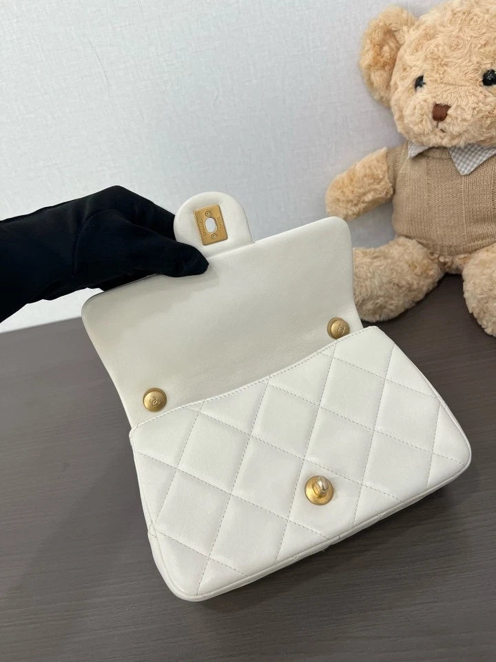 CHANEL 24S Lambskin Pearl Flap Square Crossbody Bag For Women