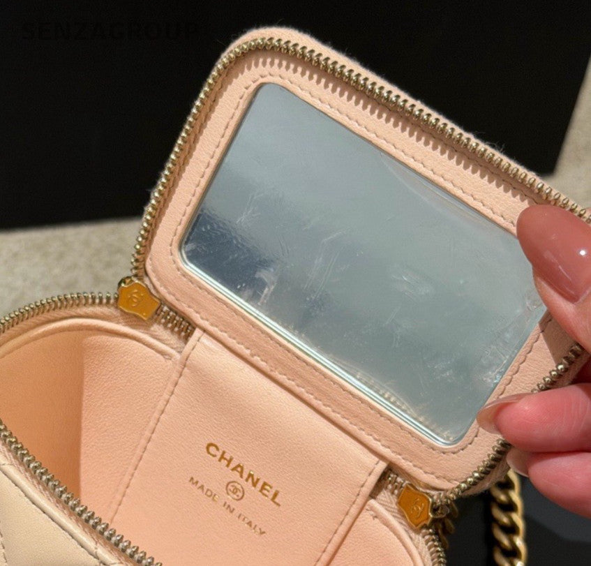 Chanel Diamond Chain Lambskin Box Crossbody Pink Gold Women Classic Fashion