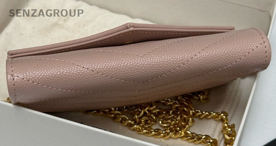 Saint Laurent Calfskin Chain Shoulder Bag Crossbody Pink Gold Used Women Classic