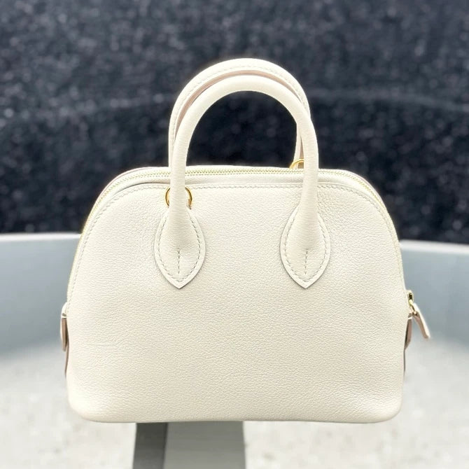 HERMES Bolide Evercolor Top Handle Crossbody Bag White Women Classic S