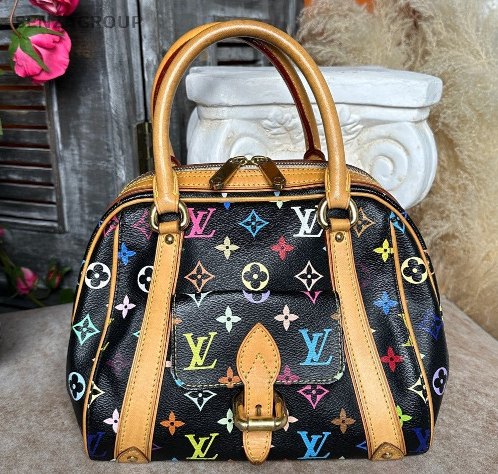 Louis Vuitton Monogram Black Multicolor Gold Top Handle Bag Used Women Classic