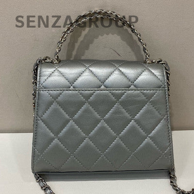 Chanel Kelly Silver Gray Quilted Chain Crossbody Shoulder Bag