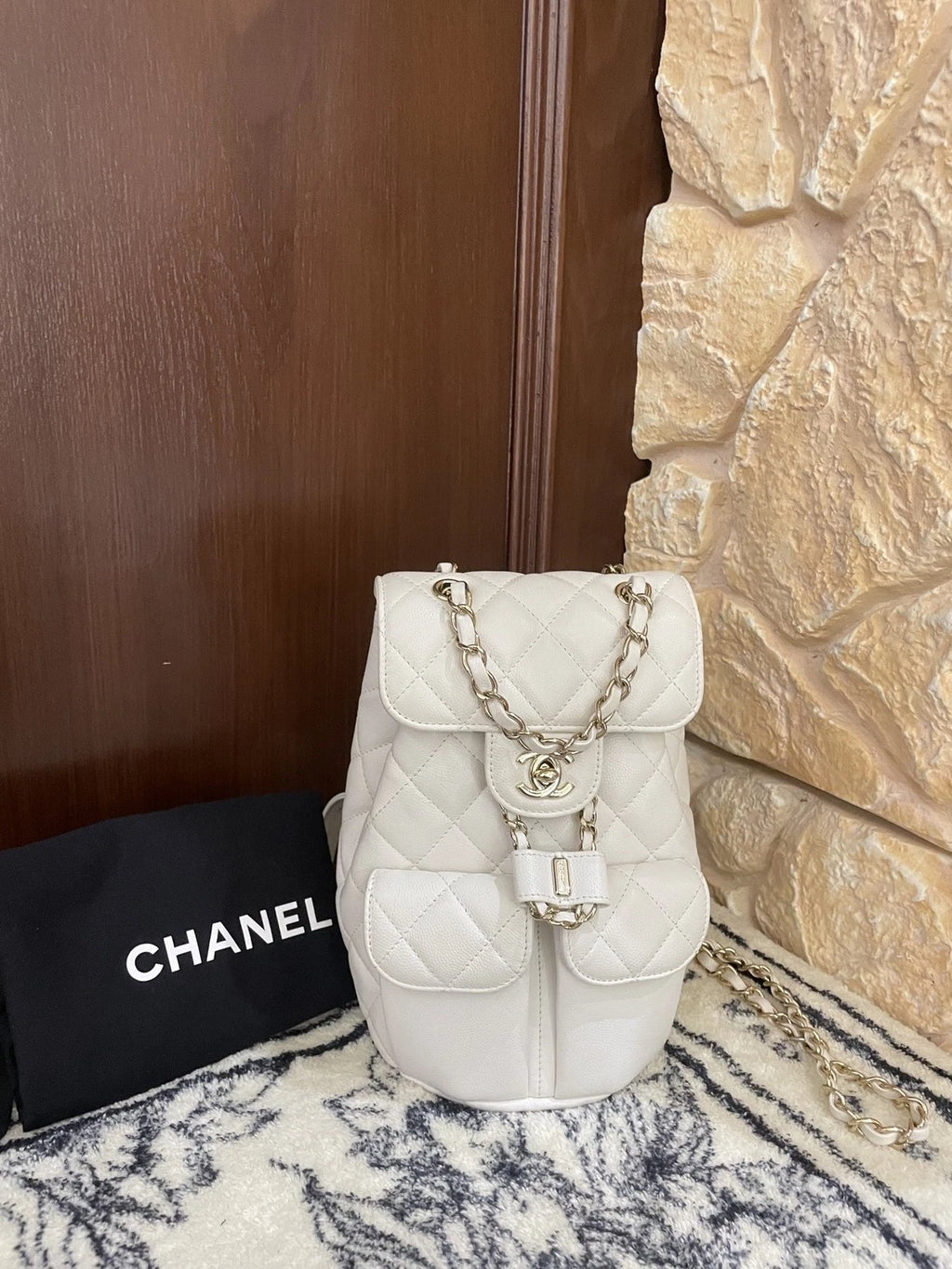 Chanel Small Caviar Leather Backpack White Gold For Women