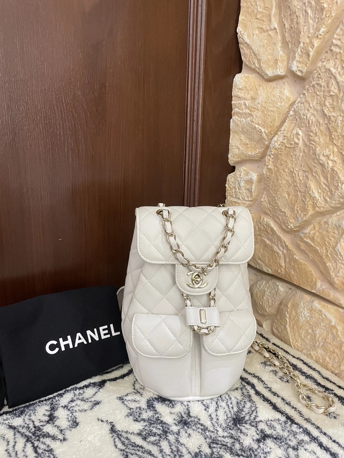 Chanel Small Caviar Leather Backpack White Gold For Women