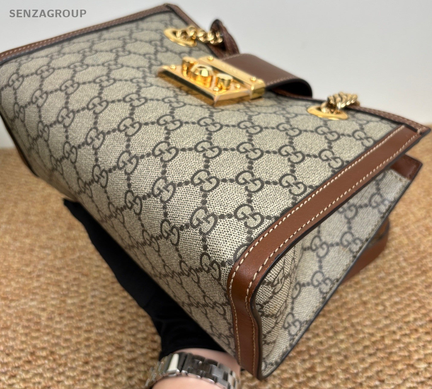 Gucci Padlock PM Chain Shoulder Bag Brown Beige Gold Women Classic