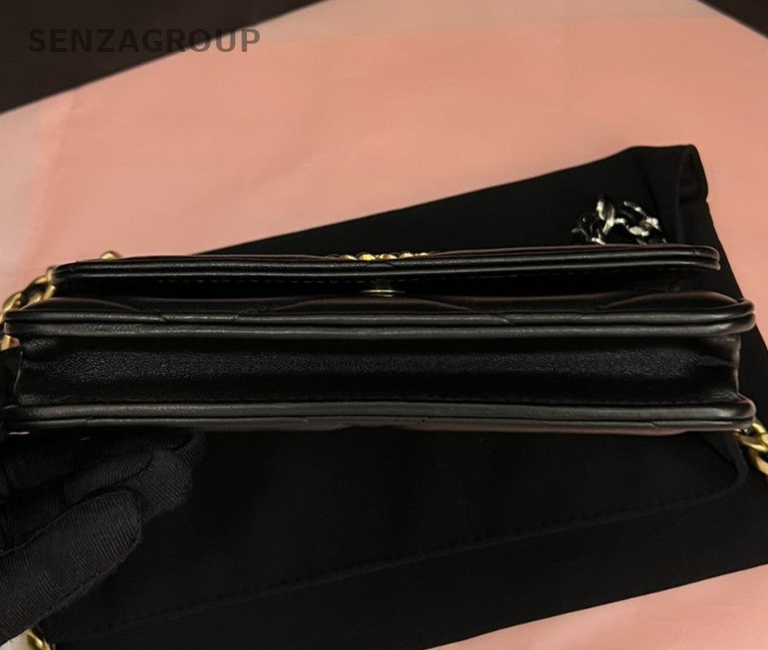 Chanel WOC Lambskin Mini Chain Shoulder Bag Crossbody Black Gold Women Classic