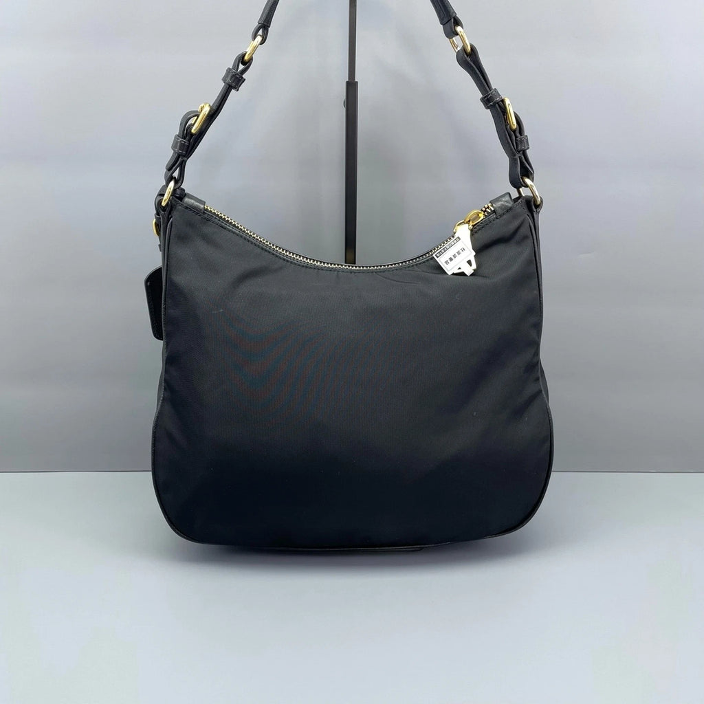 Prada Black Gold Nylon Hobo Shoulder Bag For Women