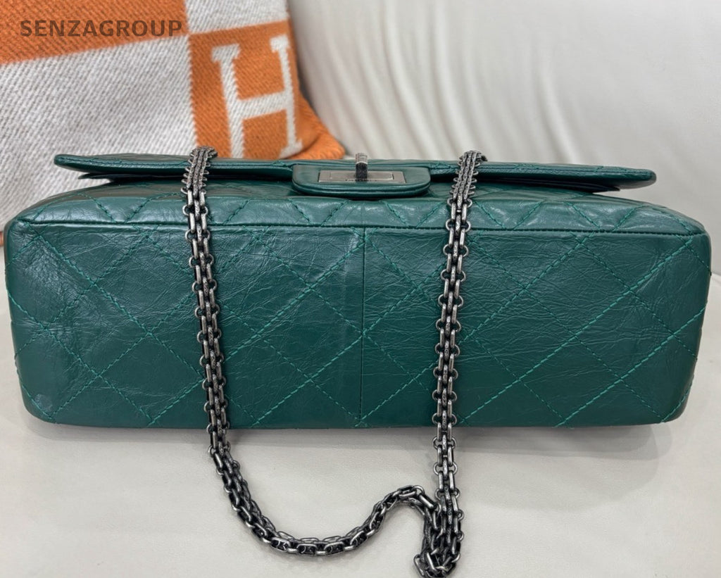 Chanel Diamond GM Chain Shoulder Bag Green Silver Used Women Classic