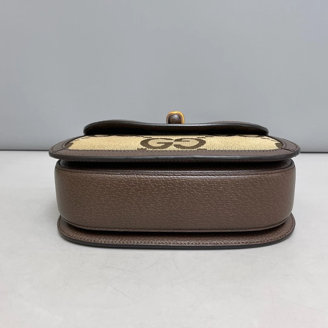 Authentic Gucci Bamboo Canvas Top Handle Crossbody Bag Brown Gold Hardware