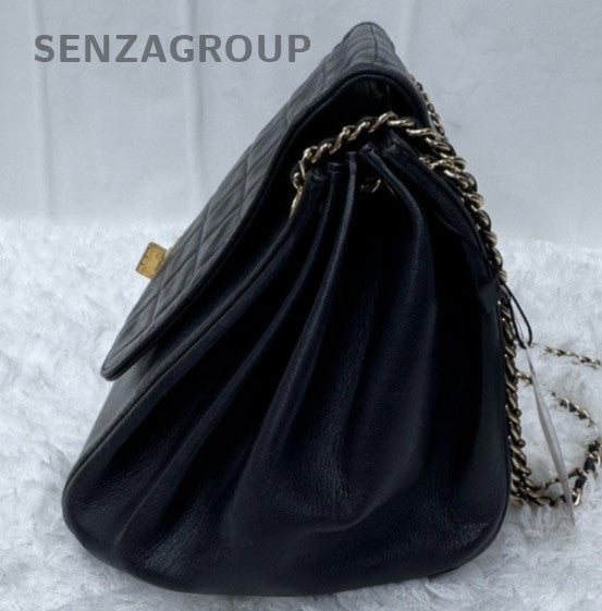 Chanel 2.55 Chain Shoulder Bag Black Gold Women Classic
