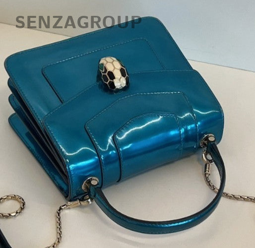 Bvlgari Serpenti Forever Accordion Top Handle Shoulder Crossbody Bag Blue Women