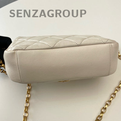 Chanel White Gold Coin Square Mini Flap Bag Classic Quilted Shoulder Crossbody