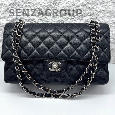 Chanel Classic Flap Medium Black Silver Chain Quilted Shoulder Bag Women