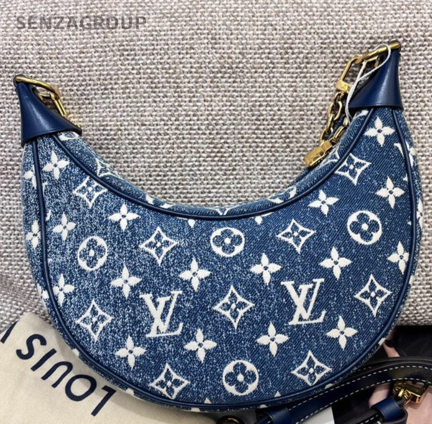 Louis Vuitton Hobo Chain Monogram Shoulder Bag Crossbody Blue Gold Women Classic