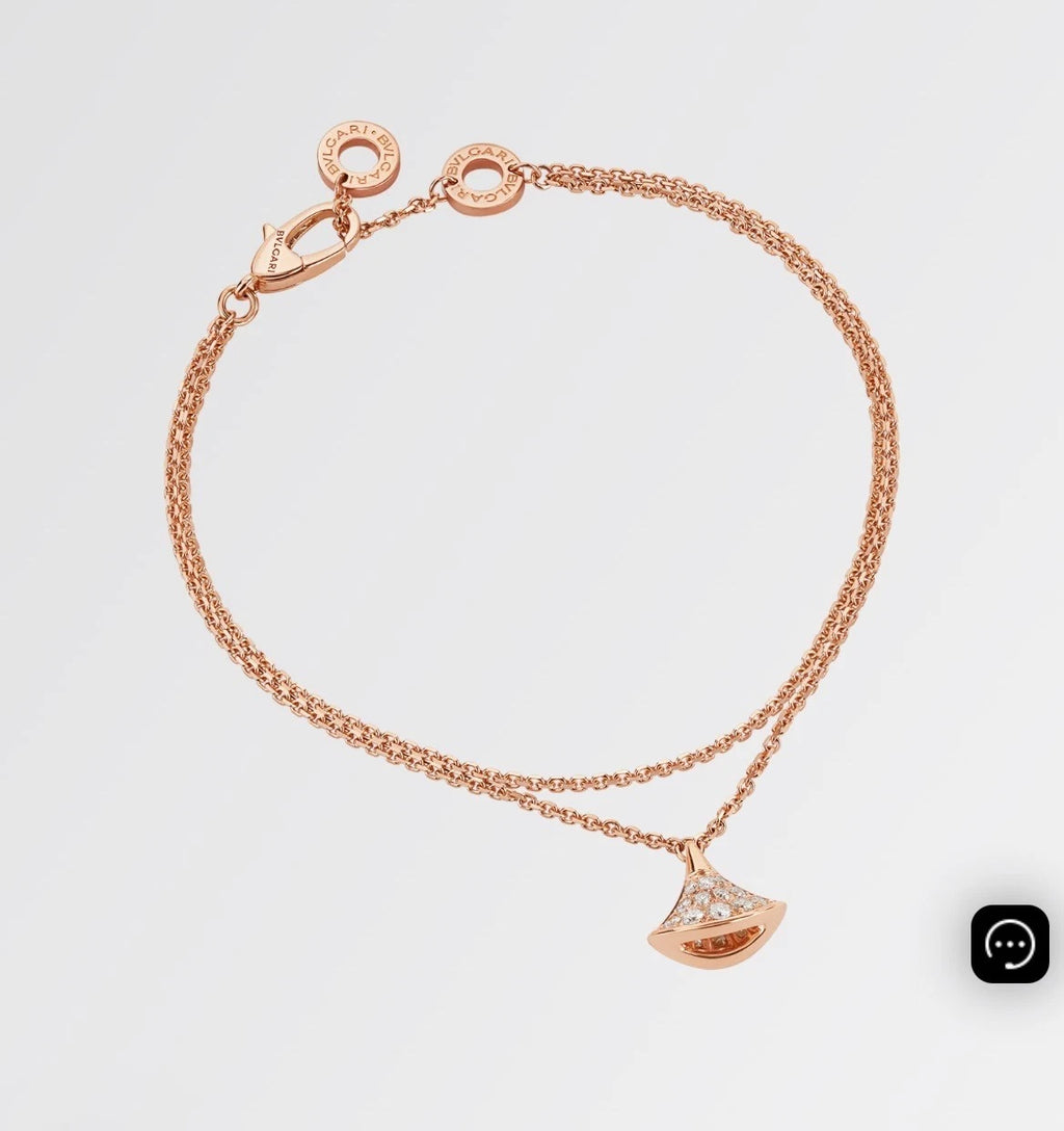 BVLGARI DIVAS' DREAM Full Diamond Fan Pendant Bracelet 18k Rose Gold 5.9–6.7 in