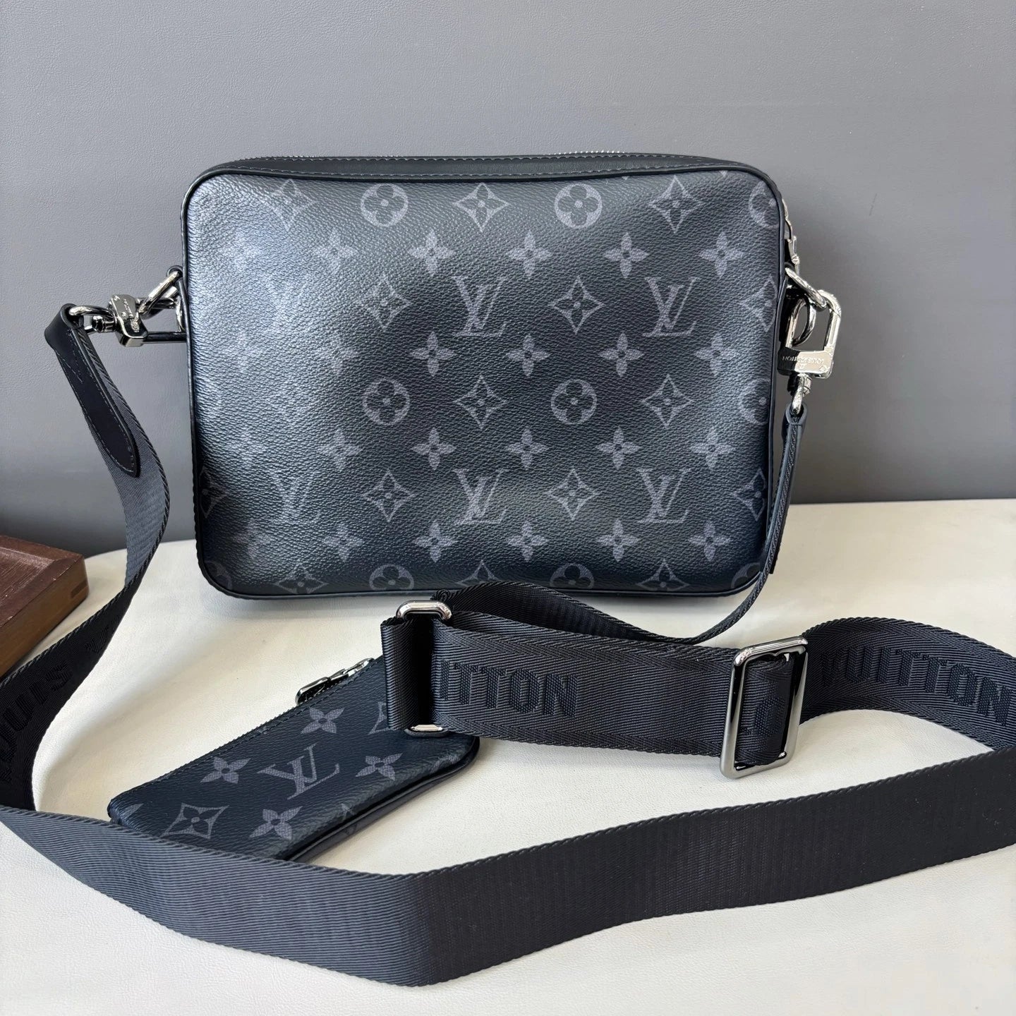 Louis Vuitton Trio Monogram Canvas Black Shoulder Bag Crossbody Messenger Bag