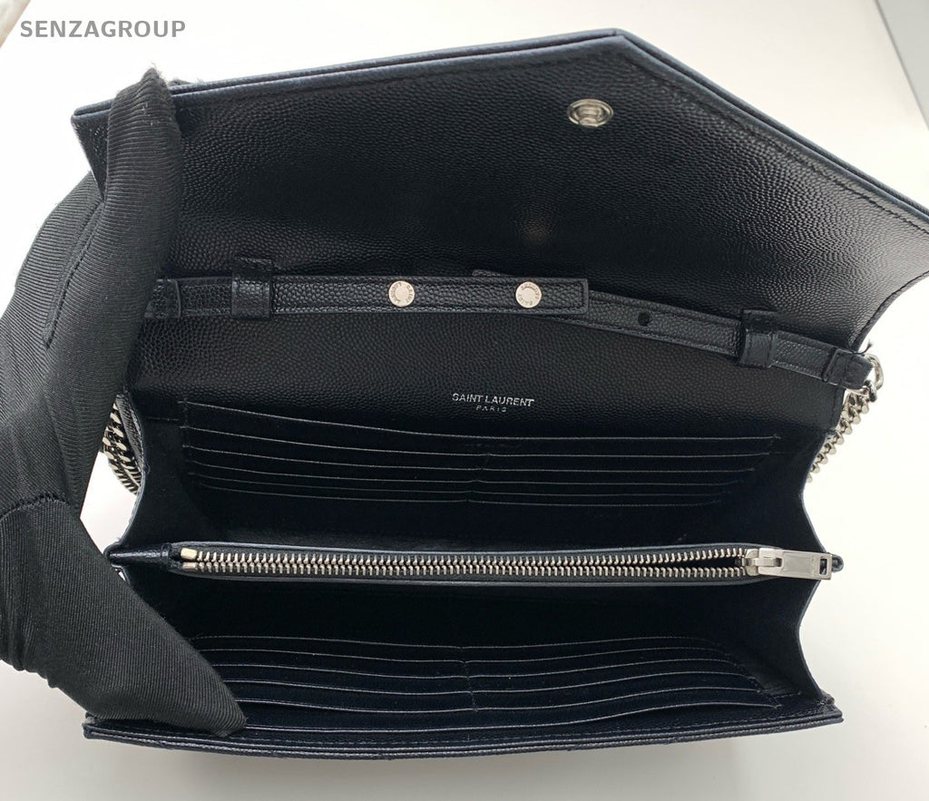 Saint Laurent Envelope MM Chain Calfskin Crossbody Black Silver Women Classic