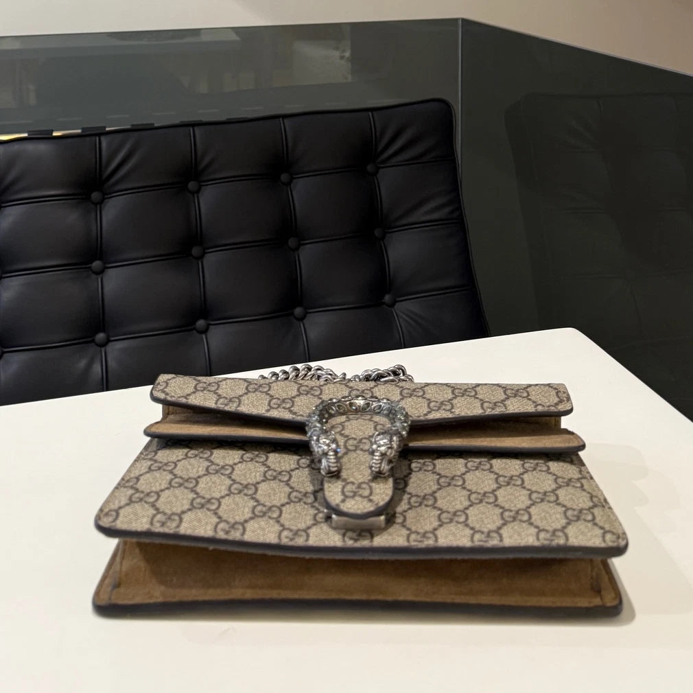 Gucci Dionysus Chain Shoulder Crossbody Bag Brown Silver Women's Classic
