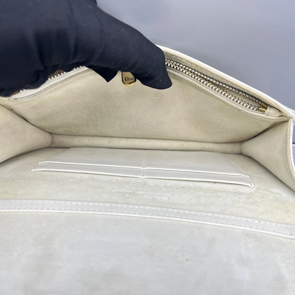 Dior Leather Studded Shield White Clutch Bag For Women