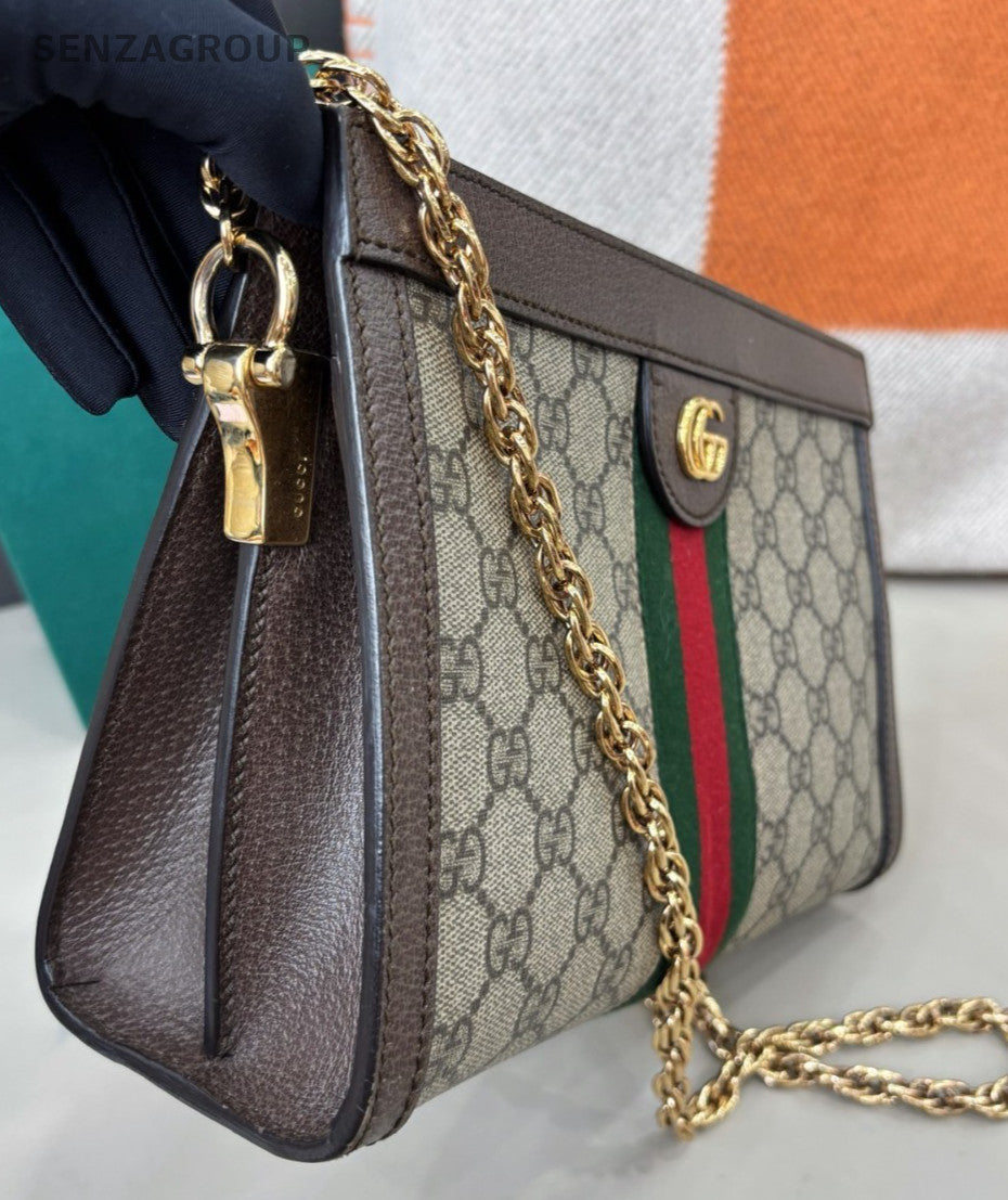 Gucci Ophidia PM Chain Shoulder Bag Crossbody Brown Gold Women Classic