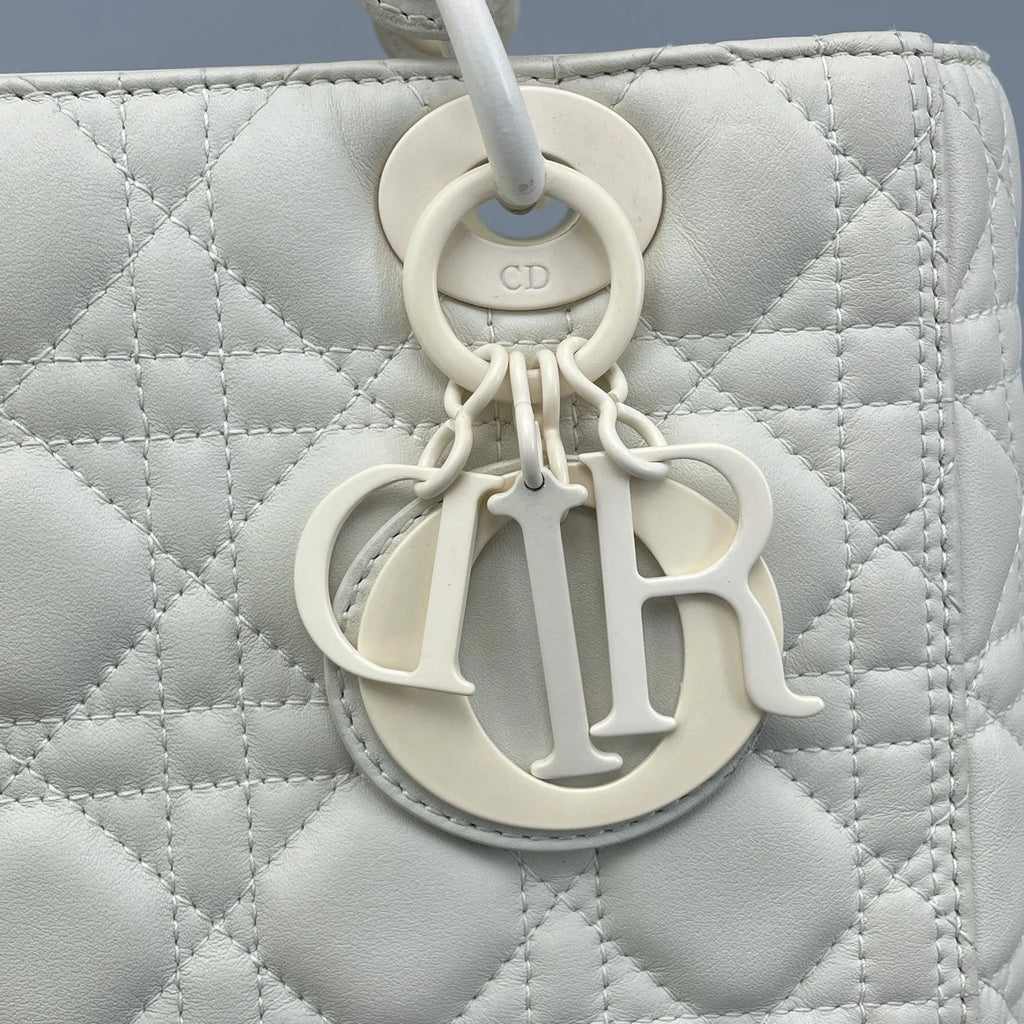Dior White 5-Grid Lady Dior Top Handle Bag For Women