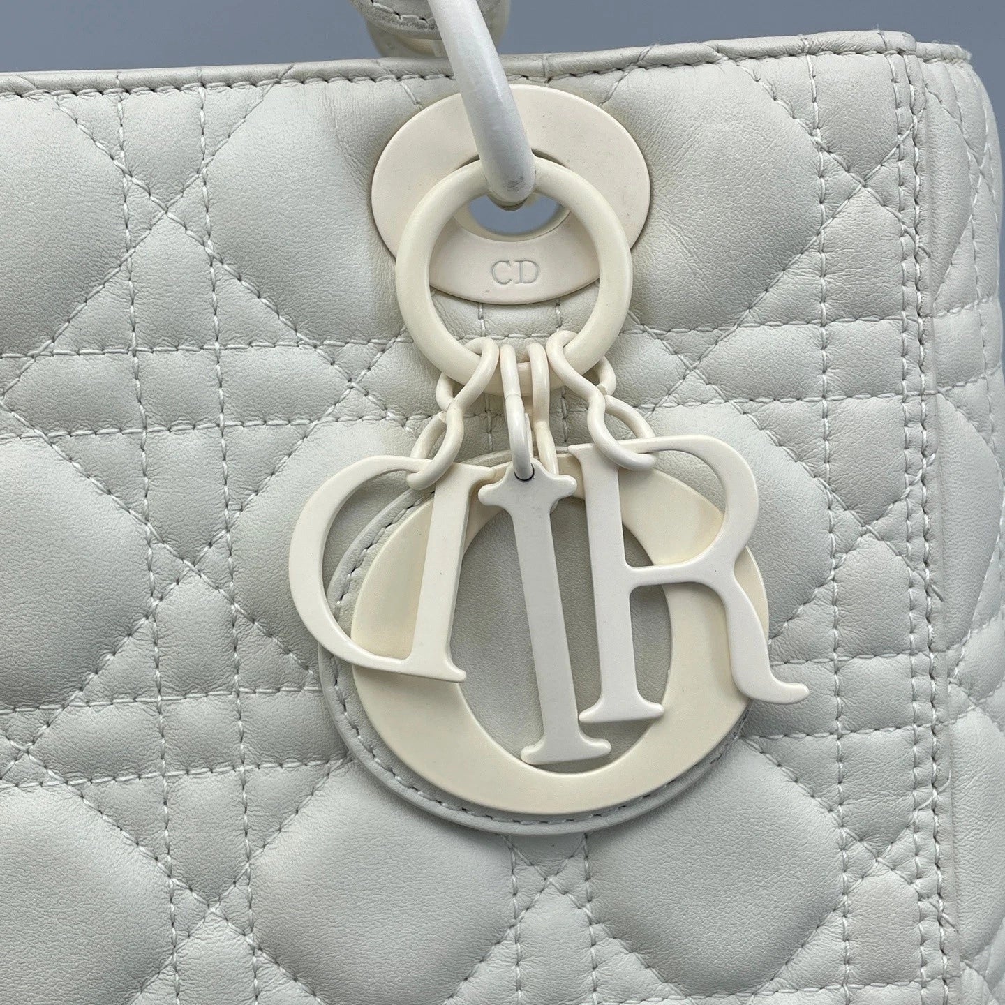 Dior White 5-Grid Lady Dior Top Handle Bag For Women