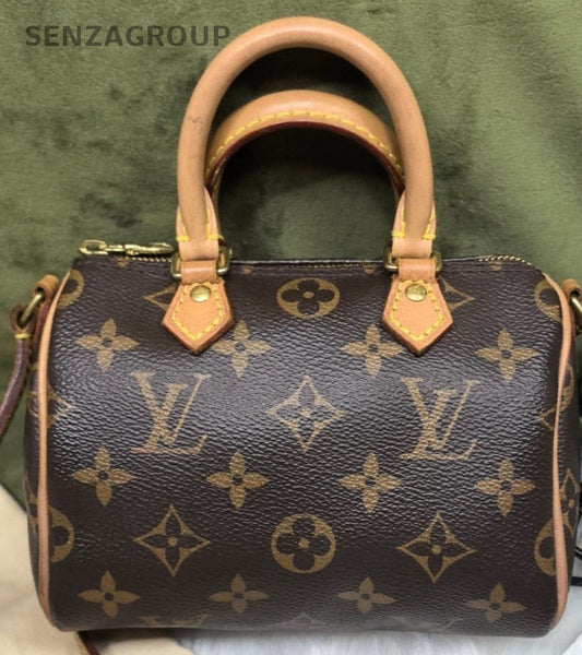Louis Vuitton Speedy nano Monogram Top Handle Shoulder Crossbody Bag Brown Women