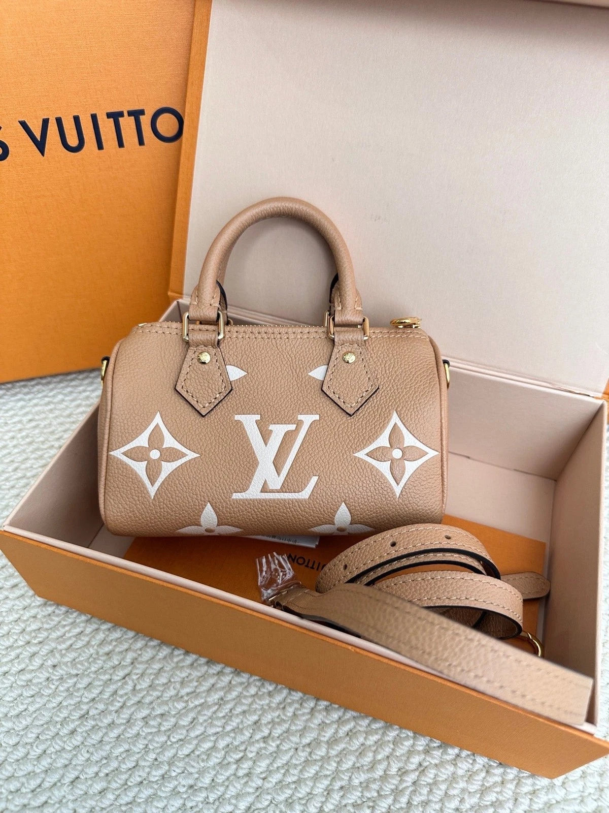 Louis Vuitton Canvas Speedy Nano Beige Handbag For Women