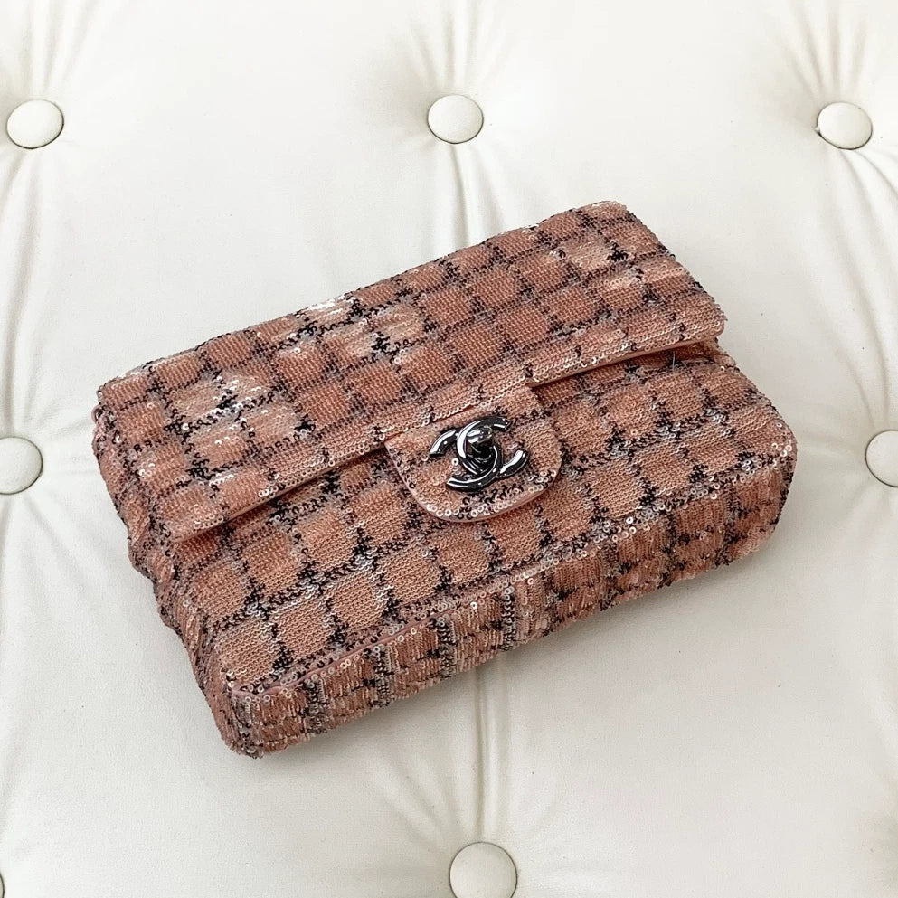 Chanel Classic Flap Mini Chain Shoulder Crossbody Pink Silver Women Fashion