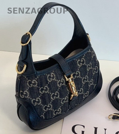 Gucci Jackie 1961  Denim Mini Shoulder Crossbody Bag Black Women