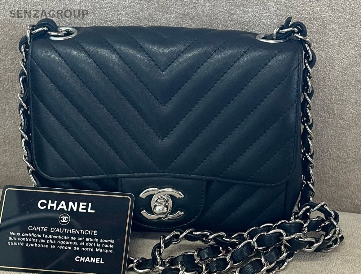 Chanel Classic Flap Calfskin Chain Shoulder Bag Crossbody Black Silver Women