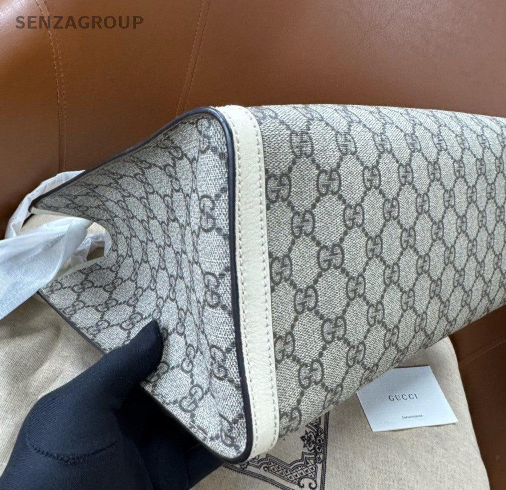GUCCI Padlock MM Tote Handbag Shoulder Bag White Gold Women Classic Designer