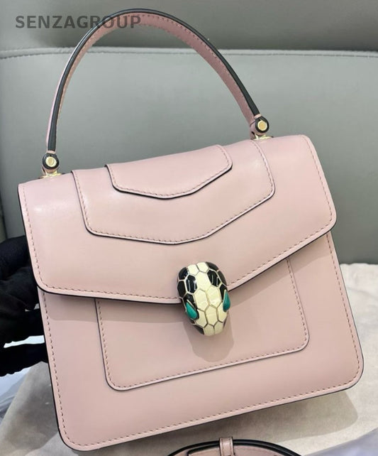 BVLGARI Serpenti Forever Top Handle Bag Chain Crossbody Pink Gold Women Classic