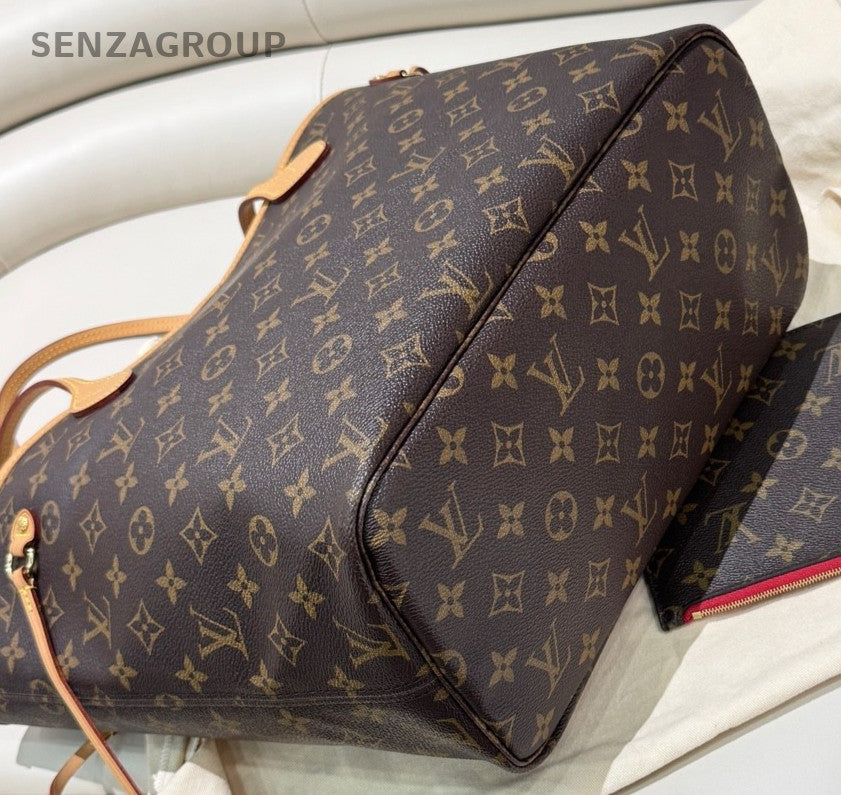 Louis Vuitton Neverfull Monogram MM Tote Shoulder Bag Brown Gold Women Classic