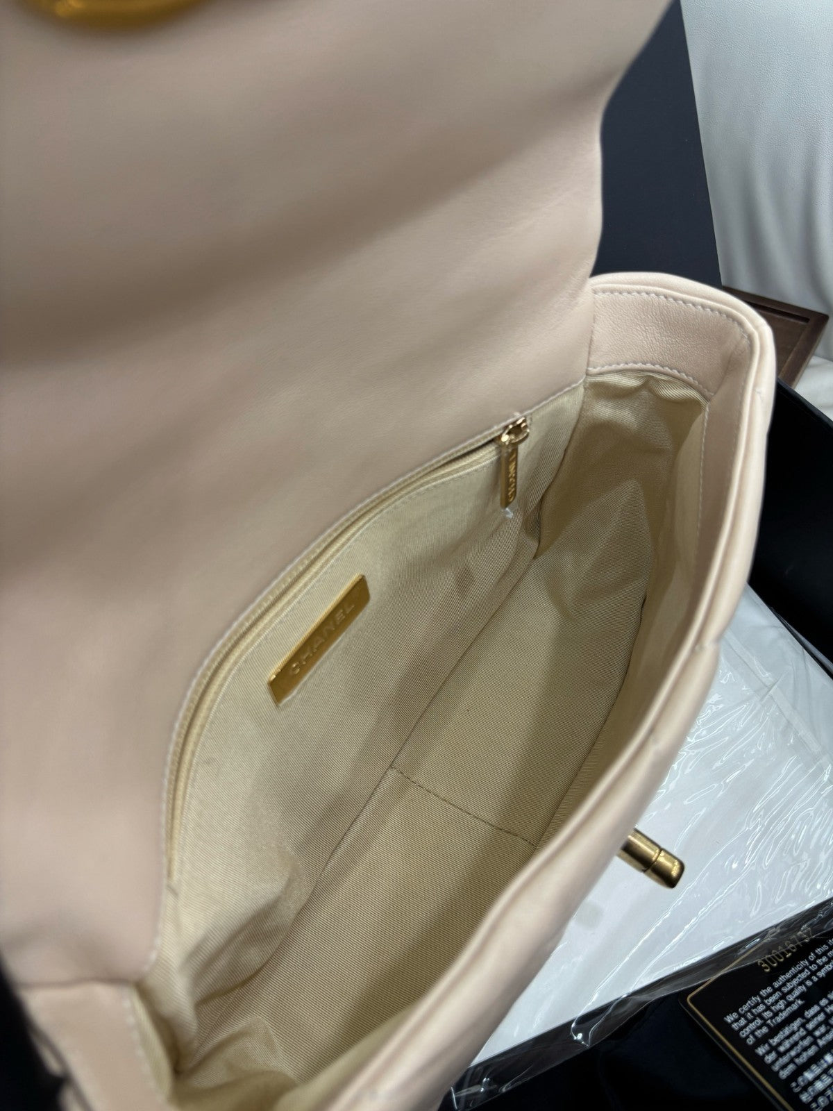 Chanel 19Bag PM Chain Shoulder Bag Crossbody Beige Gold Women Classic Fashion